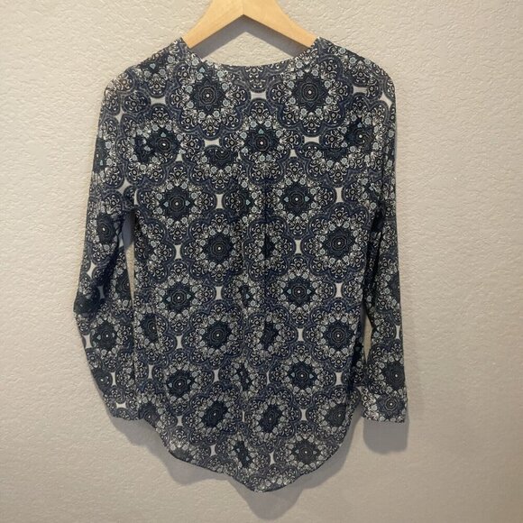 Lucky Brand Blue Floral Mix Print Sheer Long Sleeve Top Size XS Boho Peasant - Picture 7 of 10